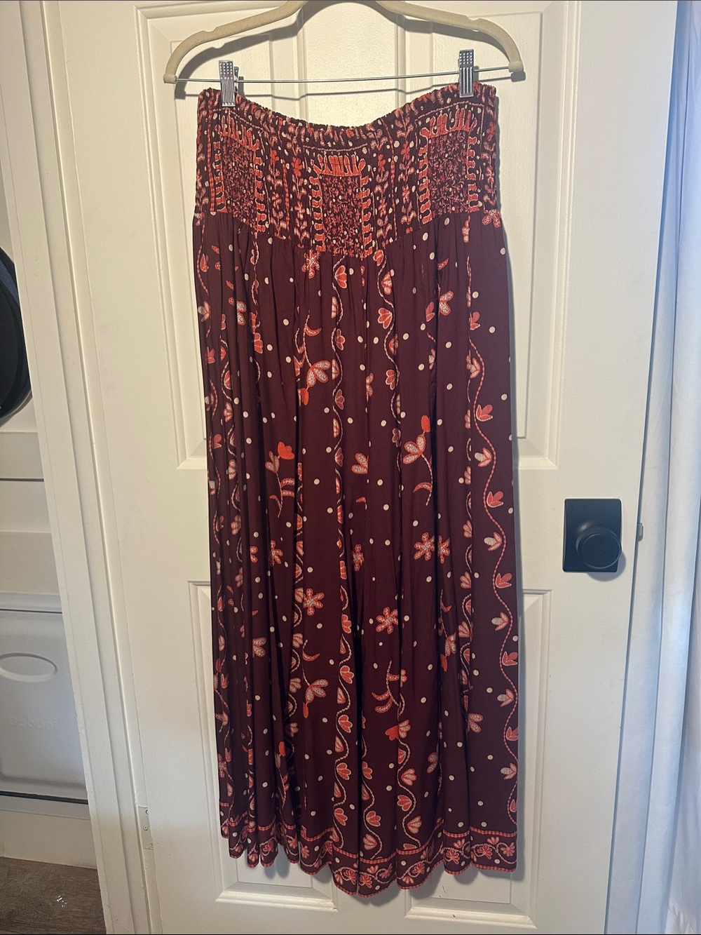 Smocked Waist Burgundy Floral Pants